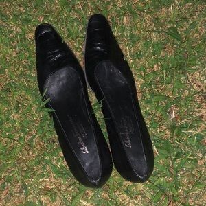 Vintage Salvatore Ferragamo• 1980’s Croc Embossed Mule Heels